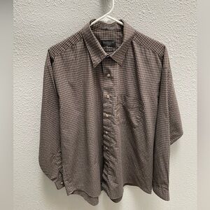 Van Heusen Men's Button Down Dress Shirt - Size L 16 - 16 1/2 - Brown/Black EUC